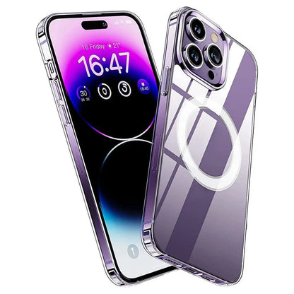 Magnetic Clear Case Compatible with Iphone 14 Pro Max, [Yellow Resistant] Slim Hard Back Cover