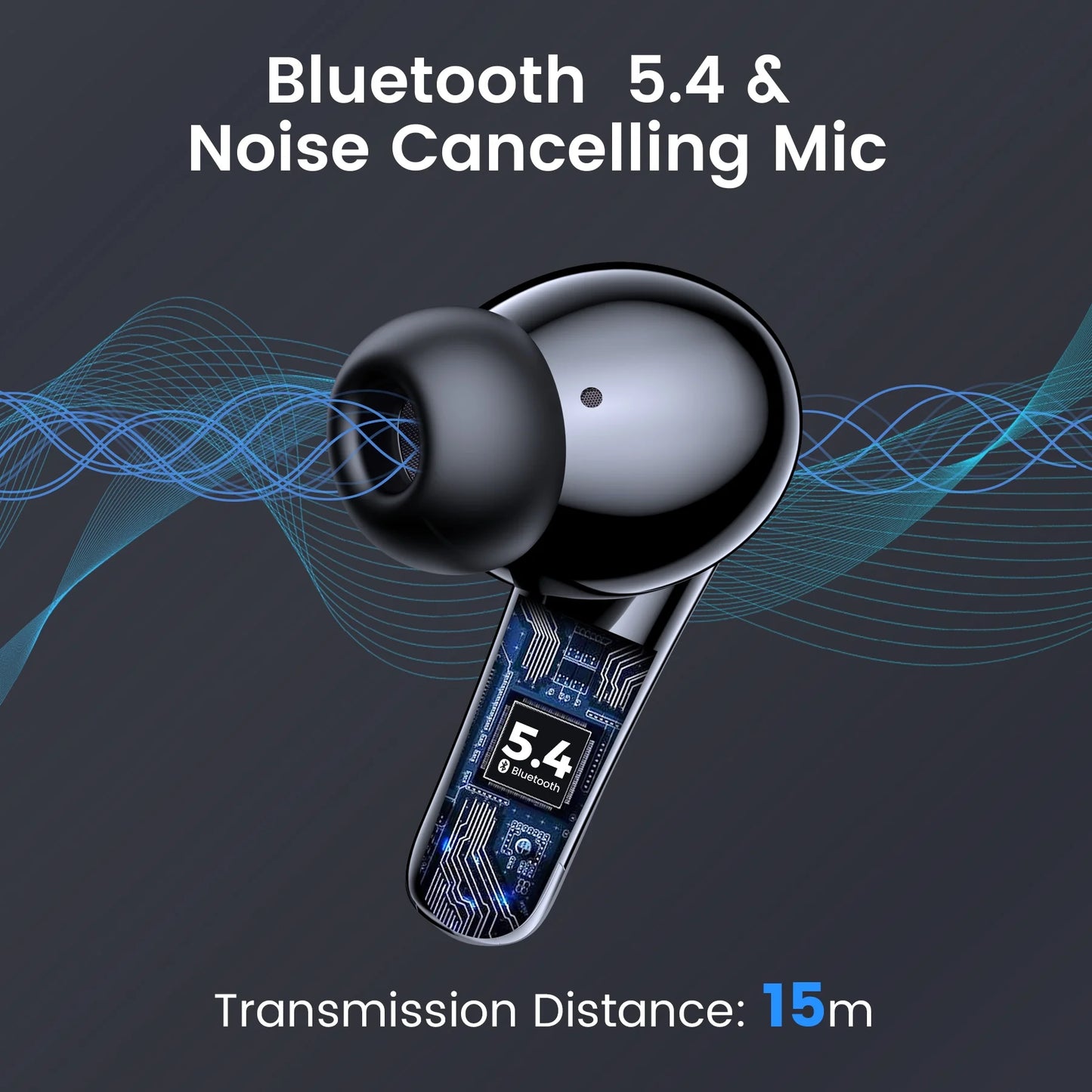 Wireless Earbuds, Bluetooth Headphones V5.4 Stereo Ear Buds with Noise Cancelling Mics, 60H Playback Mini Case with Dual LED Display, IP7 Waterproof In-Ear Earphones for Android Ios