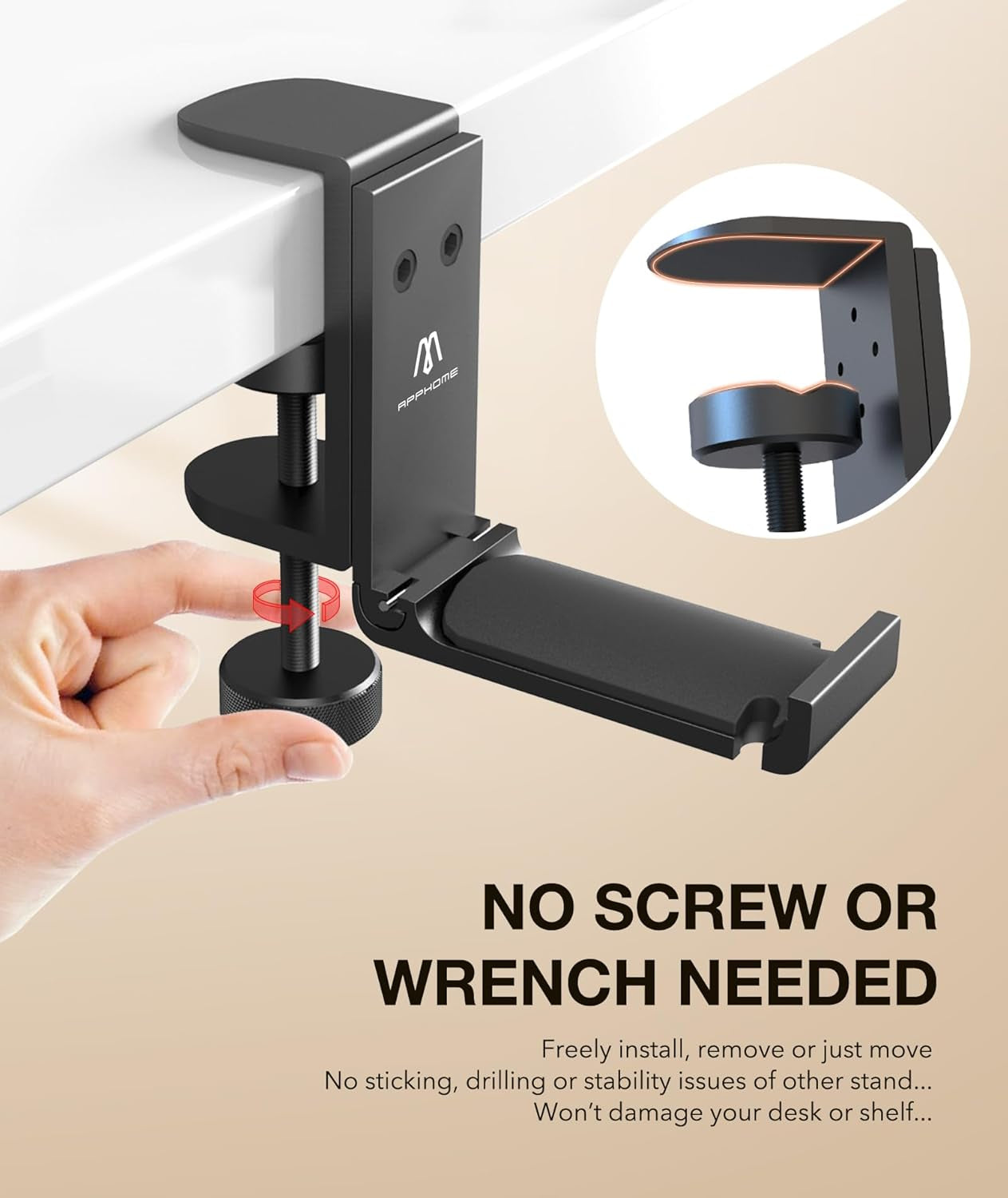 Headphone Stand Hook for Desk, Foldable under Table Headset Holder with Built-In Cable Clip Organizer, Clamp Hanger Mount for PC Gaming, Office, Backpack, Bag, Purse Hanging