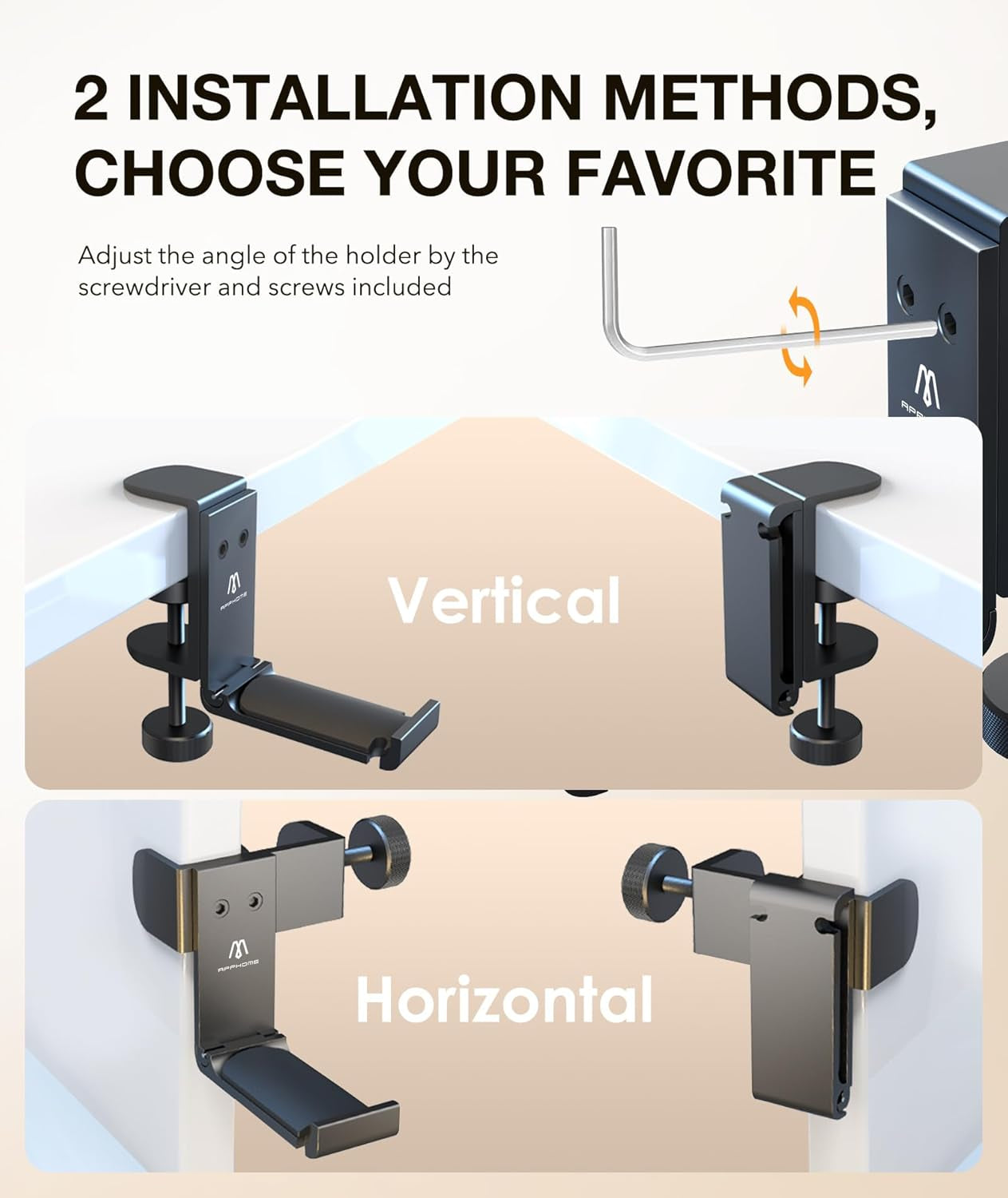 Headphone Stand Hook for Desk, Foldable under Table Headset Holder with Built-In Cable Clip Organizer, Clamp Hanger Mount for PC Gaming, Office, Backpack, Bag, Purse Hanging